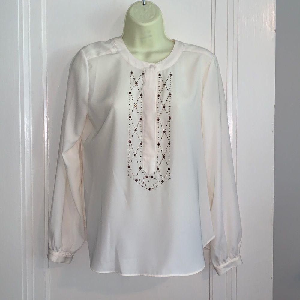 Judith Hart Petites cream colored blouse with studded front